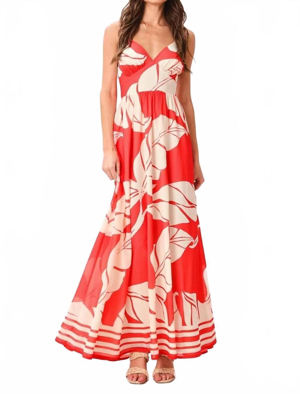 NEW FLYING TOMATO printed woven maxi dress in red
